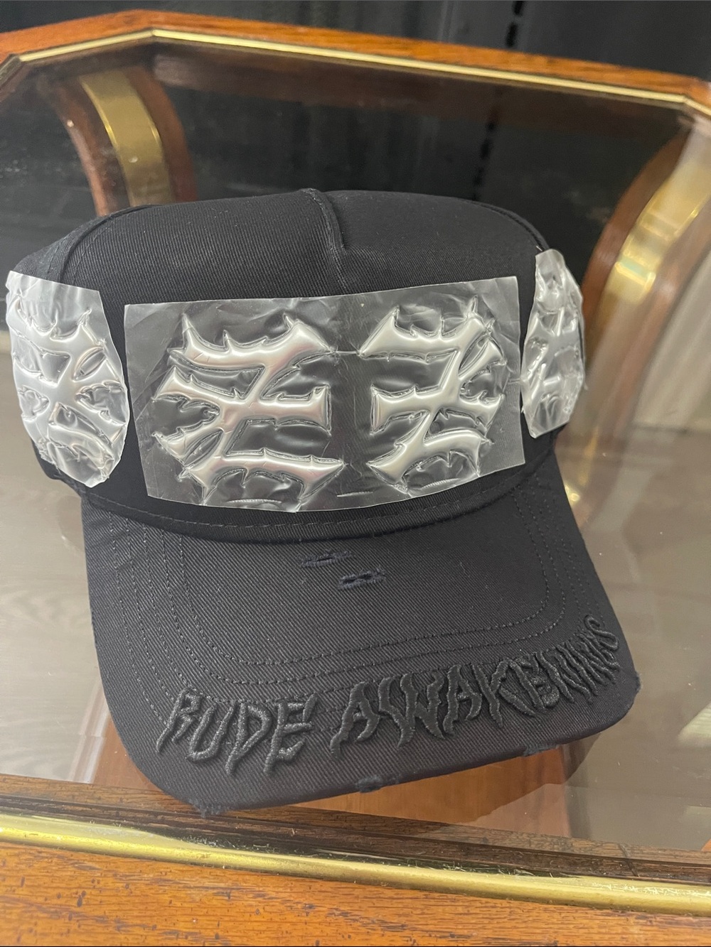 Black Embroidered 'Rude Awakenings' Panel Baseball Cap